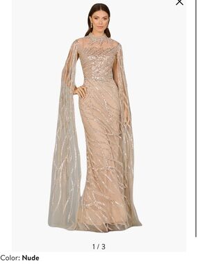 LARA New York High Neck Gown with Long Cape Sleeves